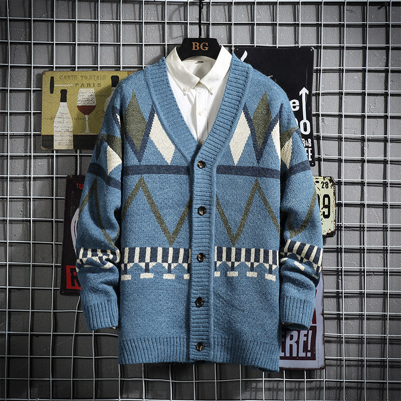 Autumn And Winter New Style Japanese Men's Handsome Knit Sweater Youth Cardigan Sweater