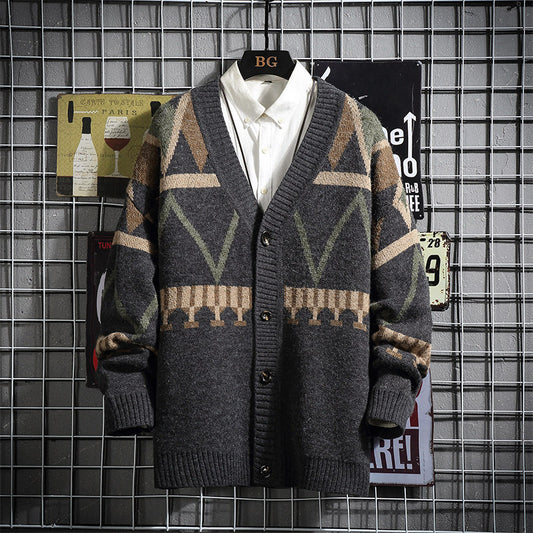 Autumn And Winter New Style Japanese Men's Handsome Knit Sweater Youth Cardigan Sweater