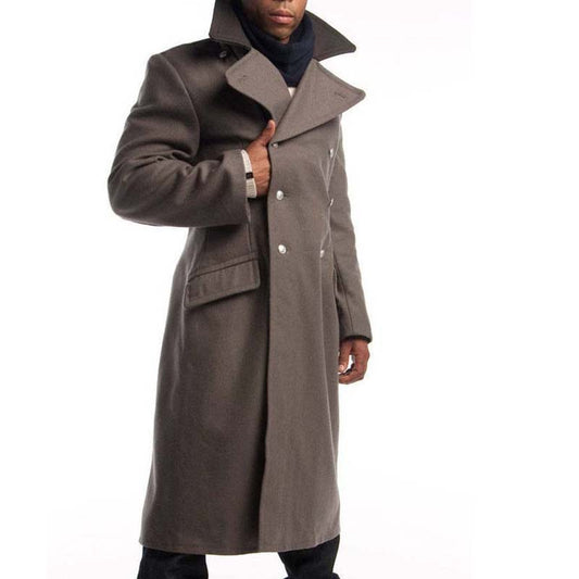 Men's Contrast Collar Woolen Long Coat