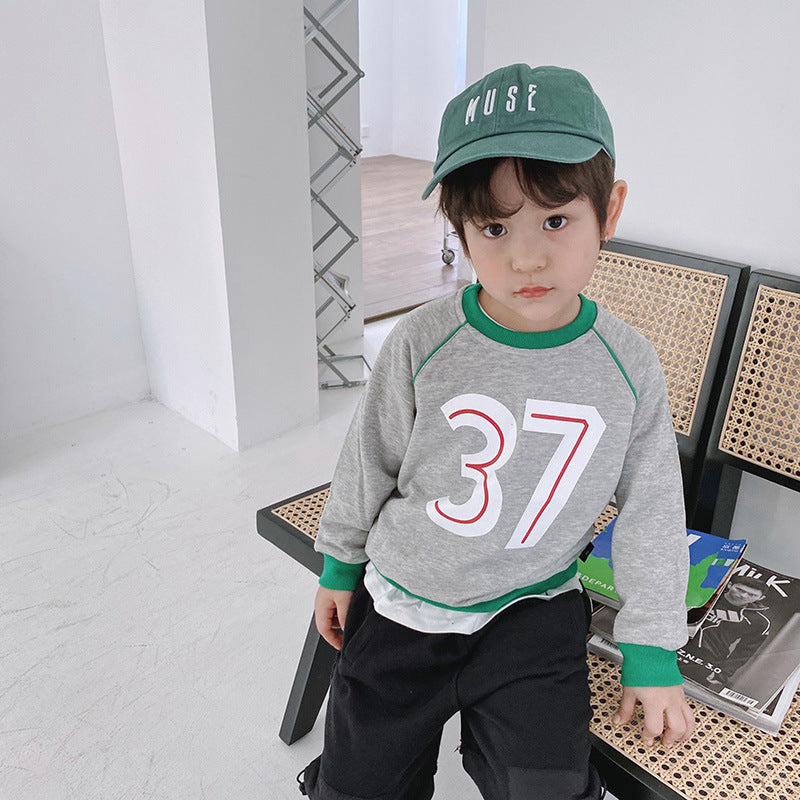 Children"s clothing wholesale autumn new children"s Round Neck Sweater Girl Baby 37 letter color matching Korean boys" sweater