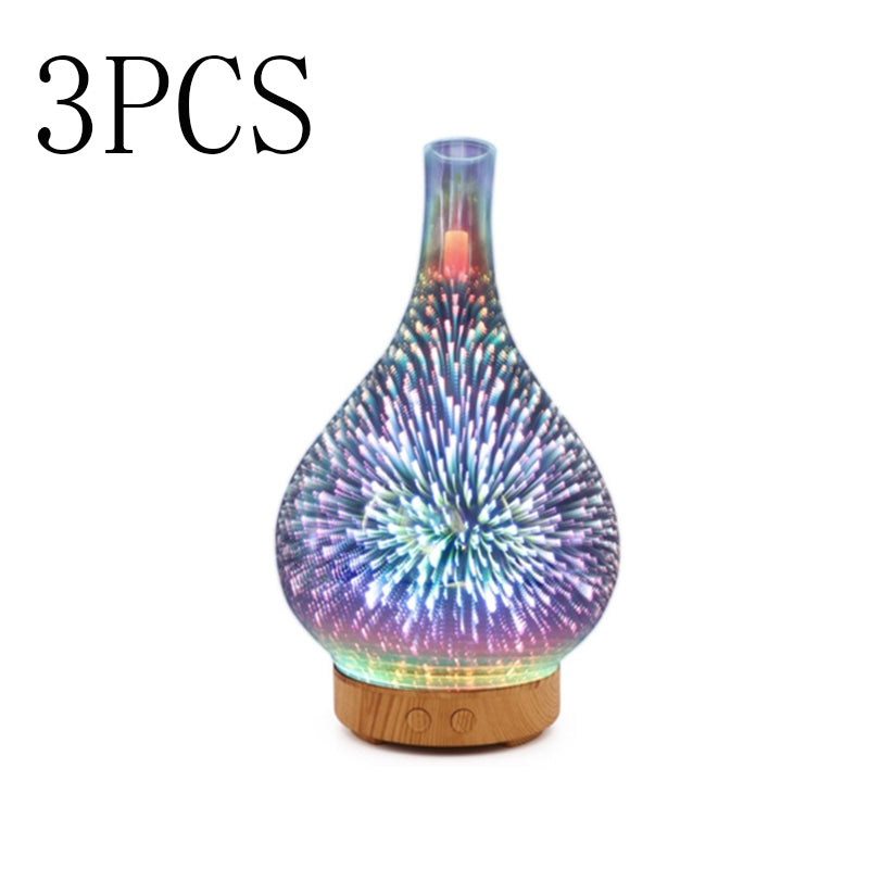 3D Glass Aroma Diffuser Colorful Lamp Humidifier Night Light