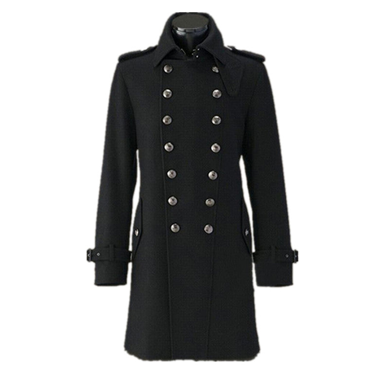 World War II Coat Woolen Coat Casual Windbreaker Korean Style Slim Long Warm Woolen Coat Metal Caviar