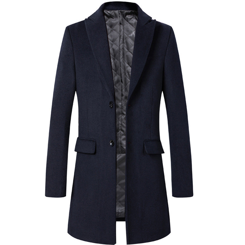 Autumn And Winter Single-Breasted Men's Young And Middle-Aged Woolen Coat Thicken Korean Style Slim Coat Men's Clothing