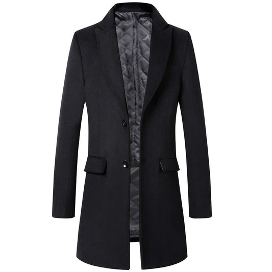 Autumn And Winter Single-Breasted Men's Young And Middle-Aged Woolen Coat Thicken Korean Style Slim Coat Men's Clothing