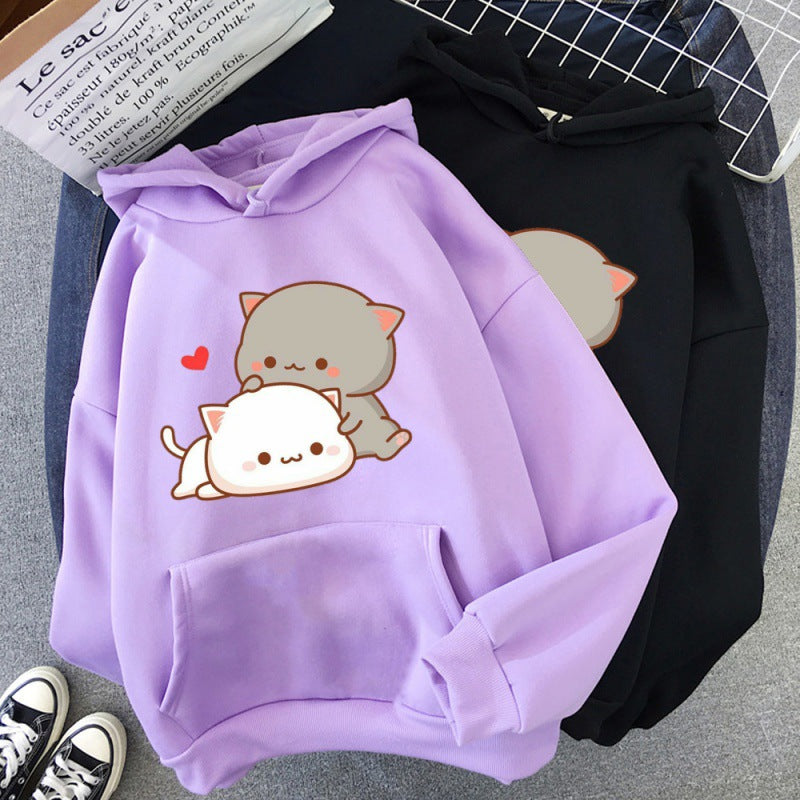 Harajuku Retro Cute Play Cat Print Male Street Hoodie