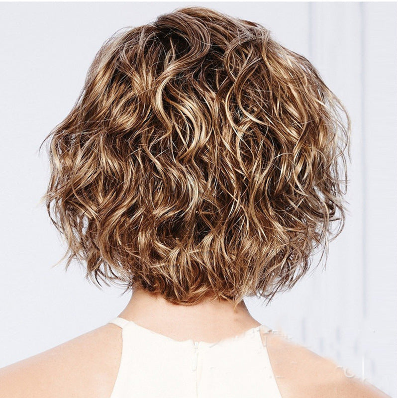 Wig Female Short Hair Dyed Gradient Golden Short Curly Hair