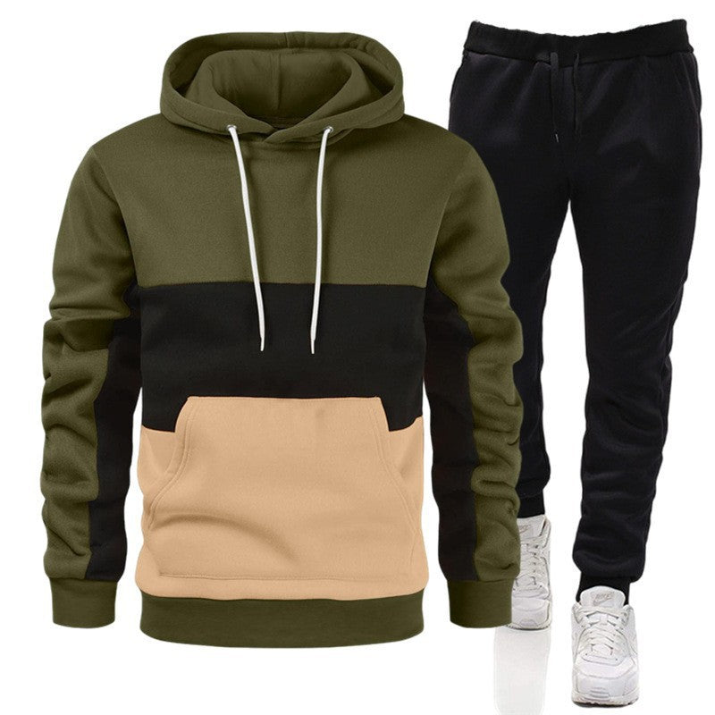 Men's 3 Color Block Hoodie Sportswear Suit