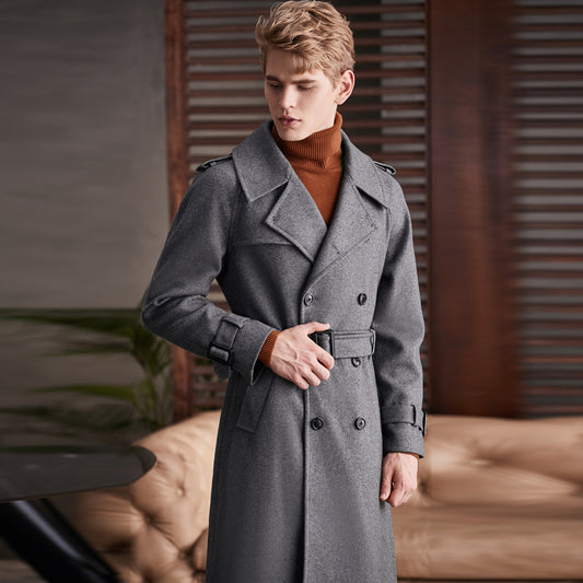 Men's Double Breasted Knee Length Woolen Coat