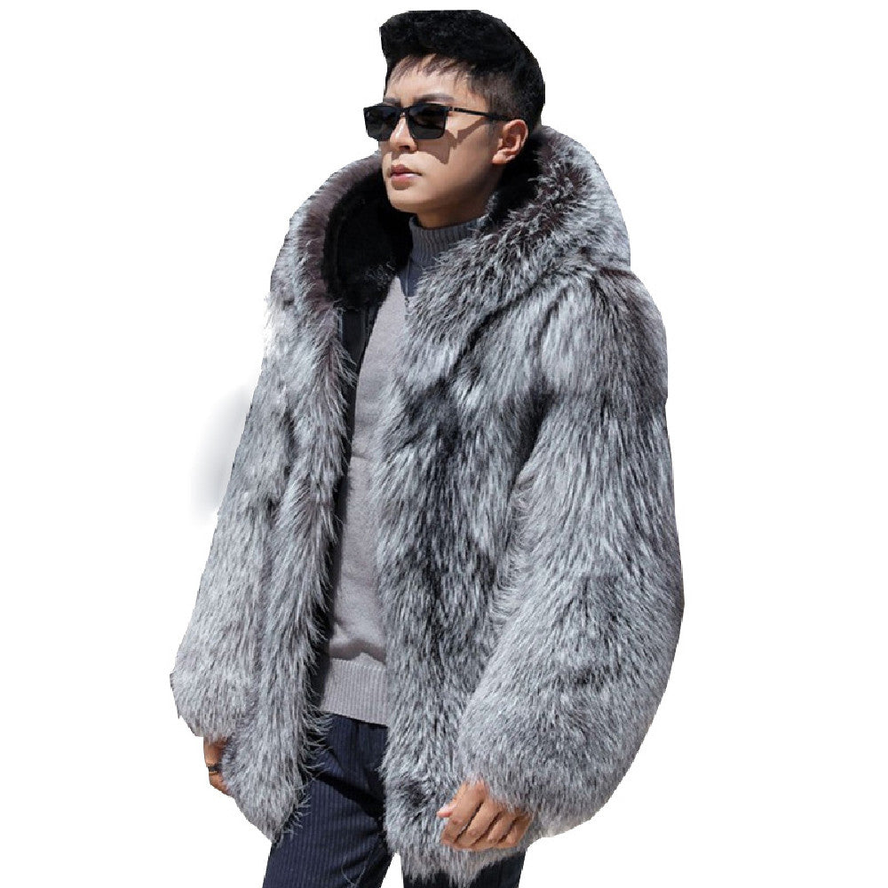 Men's mink fur fur one-piece coat hooded fox