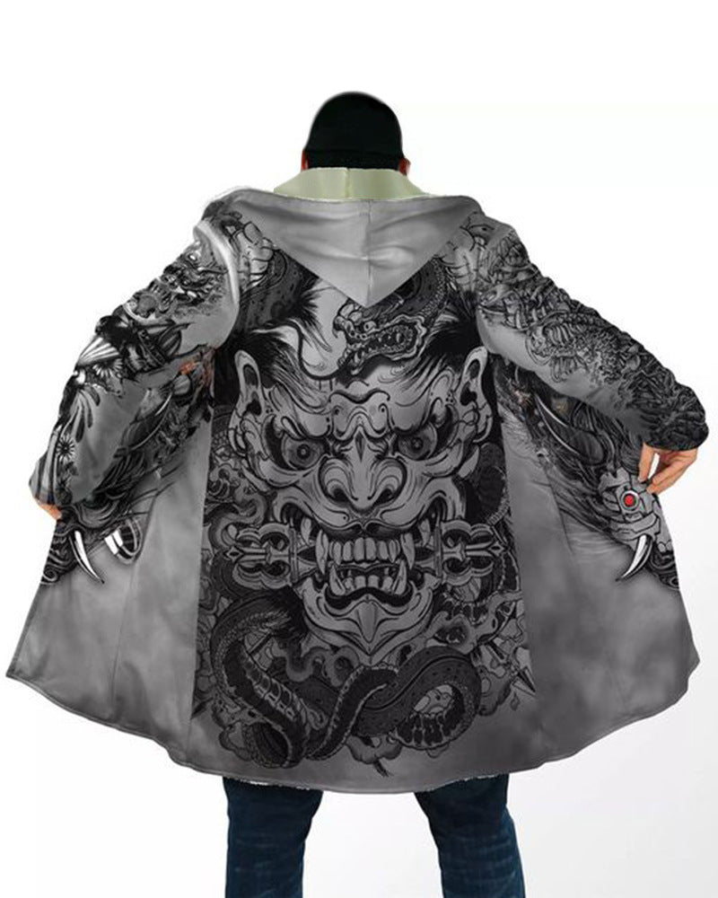 Digital Printing Stand Collar Zipper Hooded Cloak