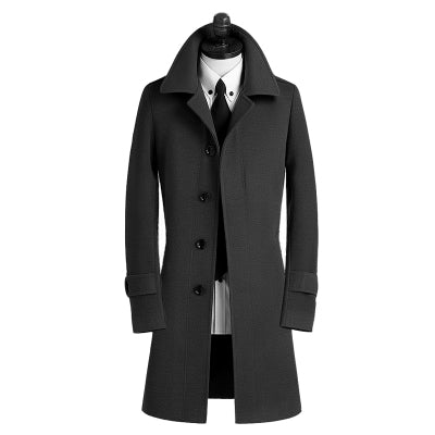 Wool Men's Mid-length Korean Version Slim-fit British Style Business Windbreaker Coat