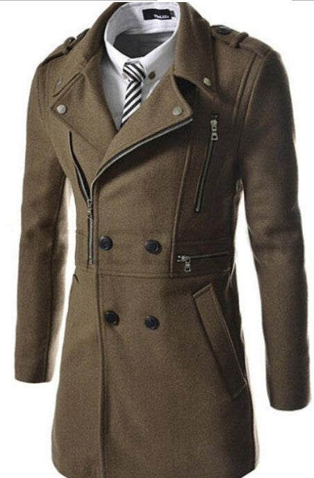 Fashion Multi Zipper Fitted Trench Coat