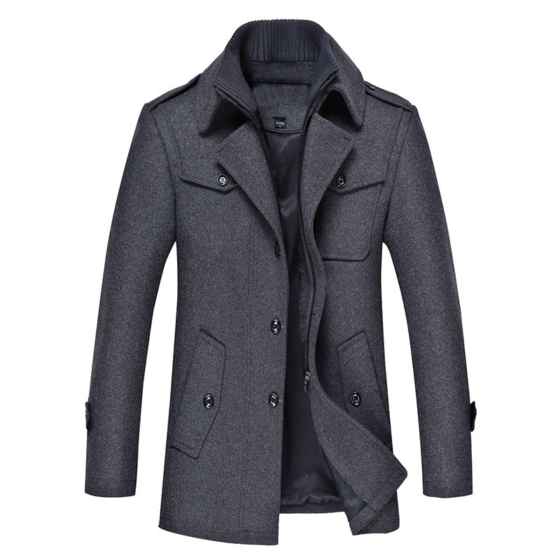 Woolen Coat Men's Slim Trench Coat Thickened Wool