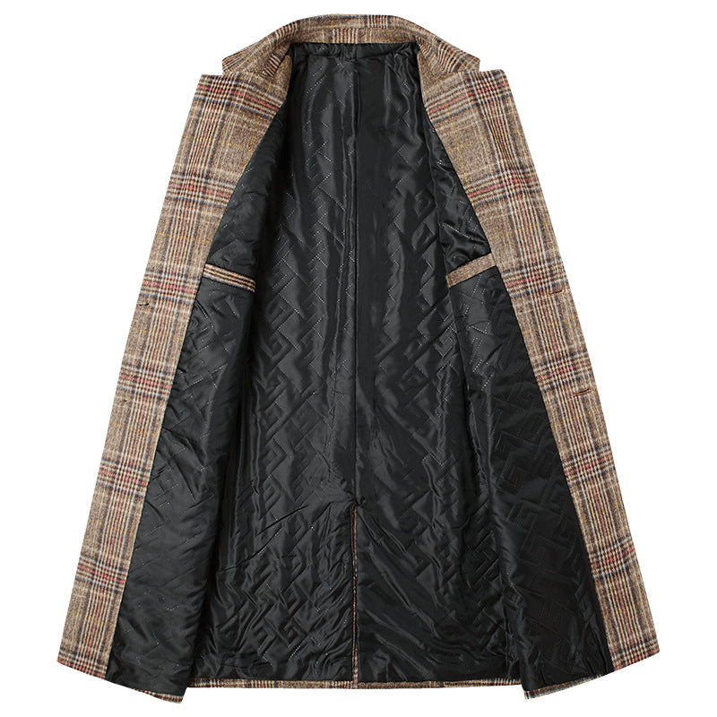 Wool Side Seam Pocket Plaid Casual Windbreaker