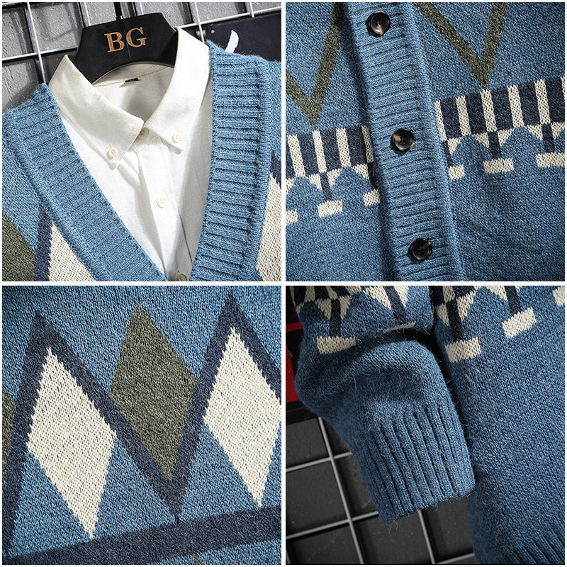 Autumn And Winter New Style Japanese Men's Handsome Knit Sweater Youth Cardigan Sweater