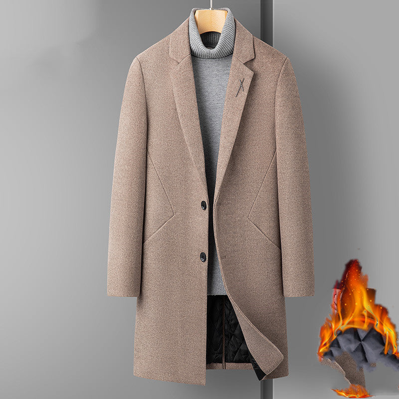 Men's Mid Length Thick Woolen Coat