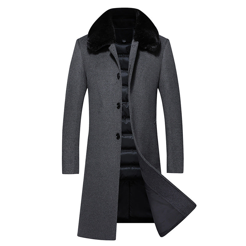 Middle-aged And Elderly Men's Long Down Jacket Woolen Coat