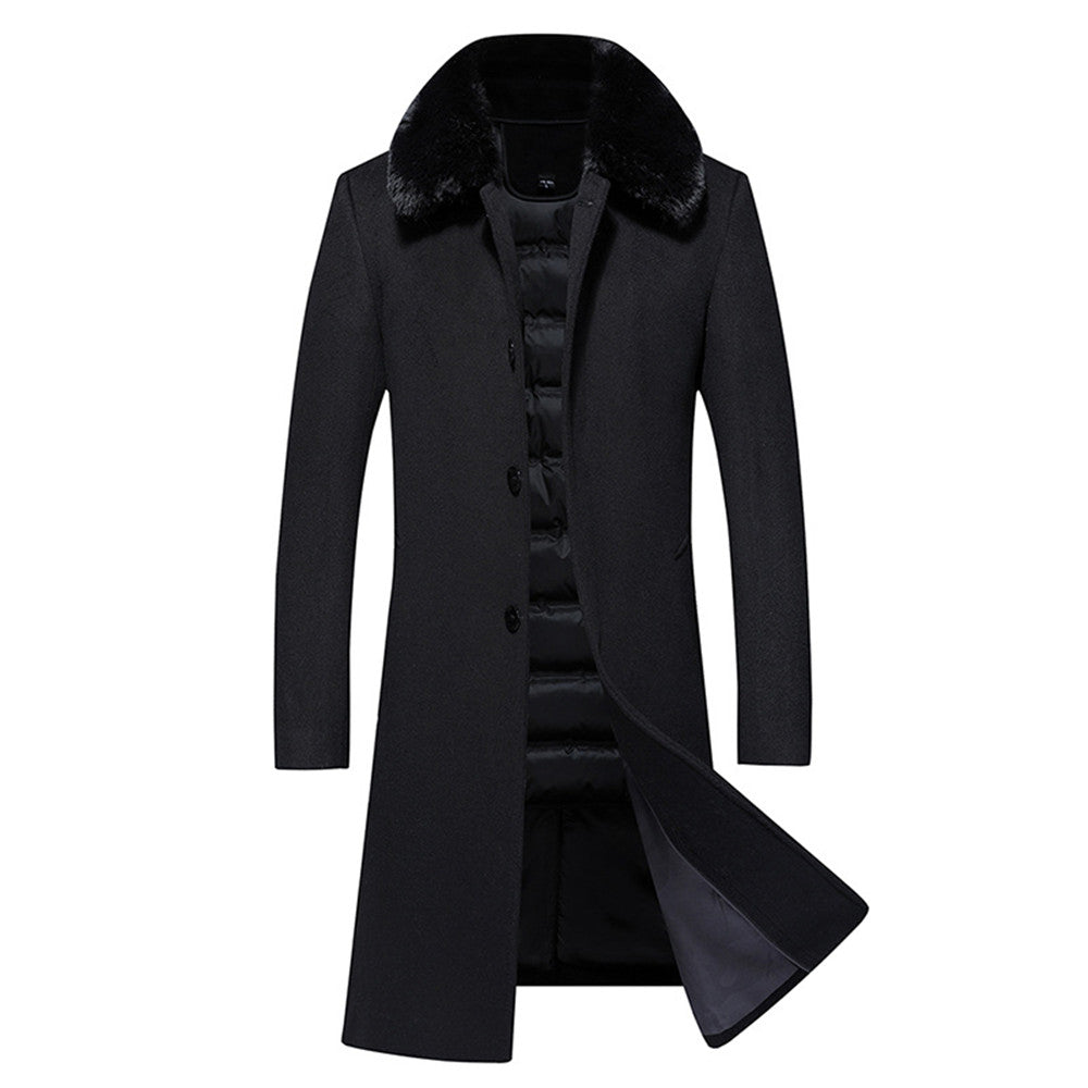 Middle-aged And Elderly Men's Long Down Jacket Woolen Coat