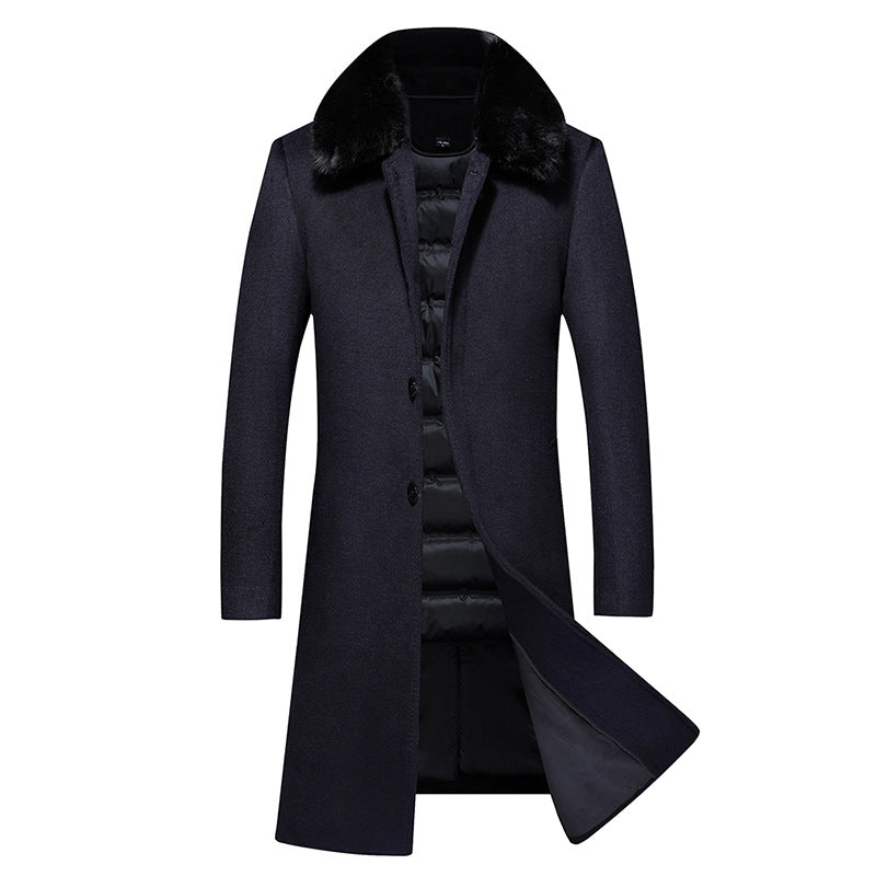 Middle-aged And Elderly Men's Long Down Jacket Woolen Coat