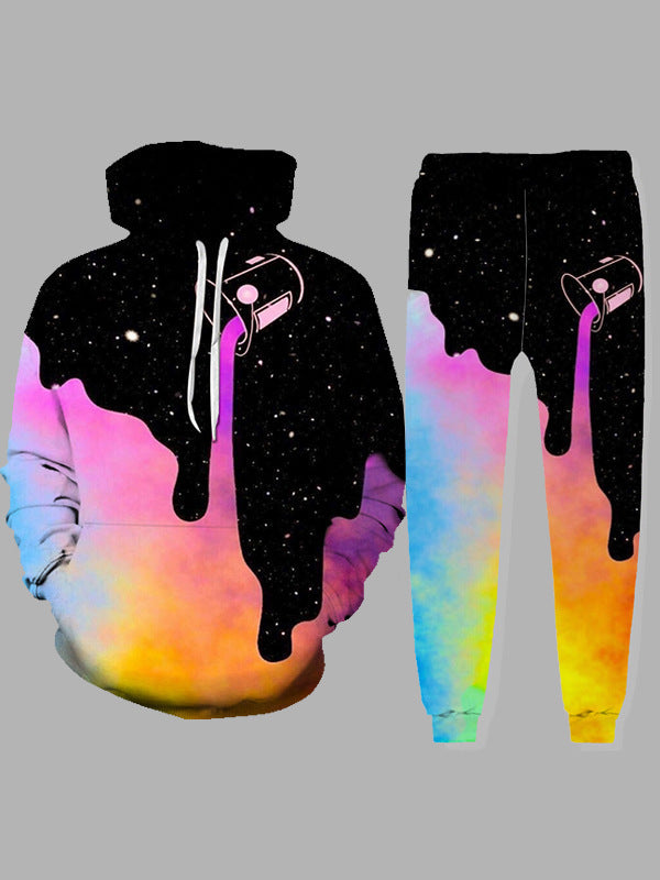 3D Digital Printing Milk Cup Starry Sky Leisure Hooded Sweater Set