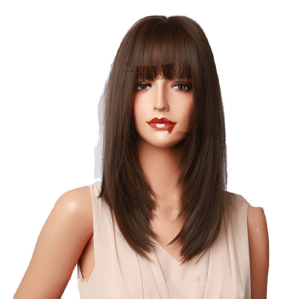 High Temperature Silk Bangs Black And Brown Shoulder Wig To Modify The Face Shape