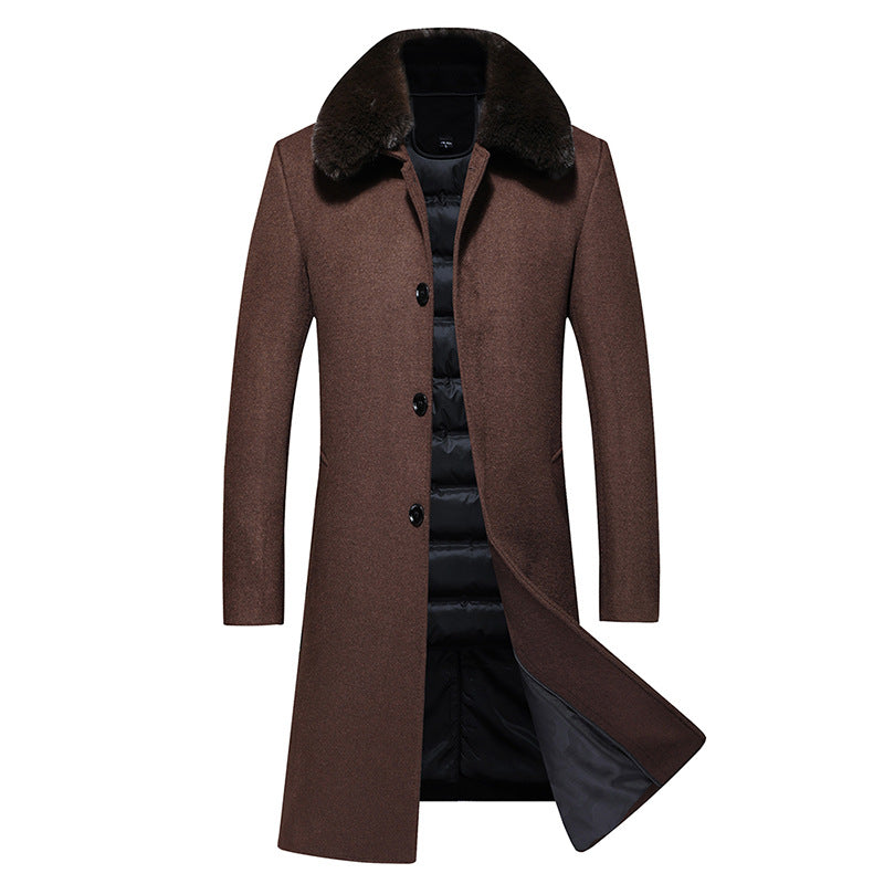 Middle-aged And Elderly Men's Long Down Jacket Woolen Coat