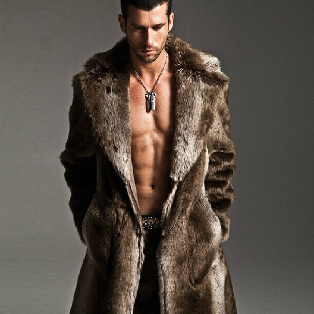 Men's Suit Collar Imitation Fur Coat