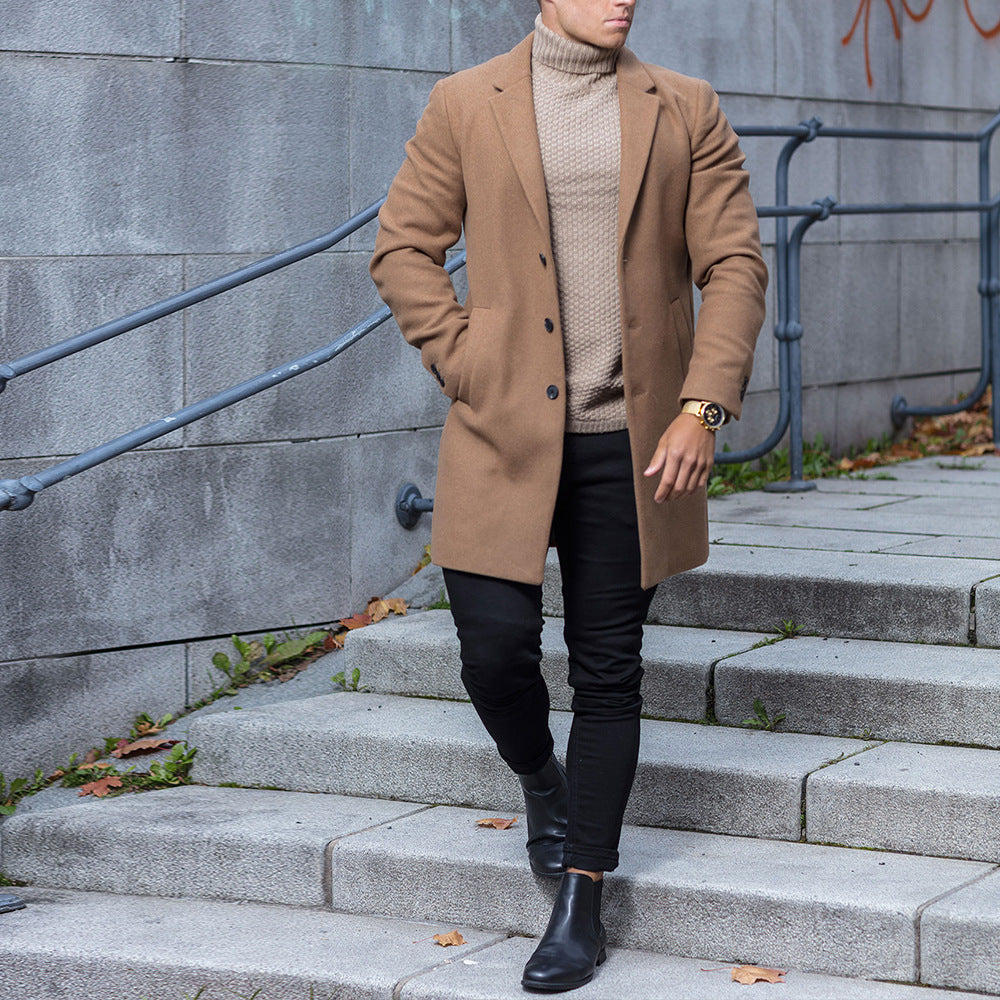 European And American Men's Casual Solid Color Coat