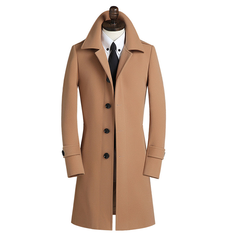 Wool Men's Mid-length Korean Version Slim-fit British Style Business Windbreaker Coat