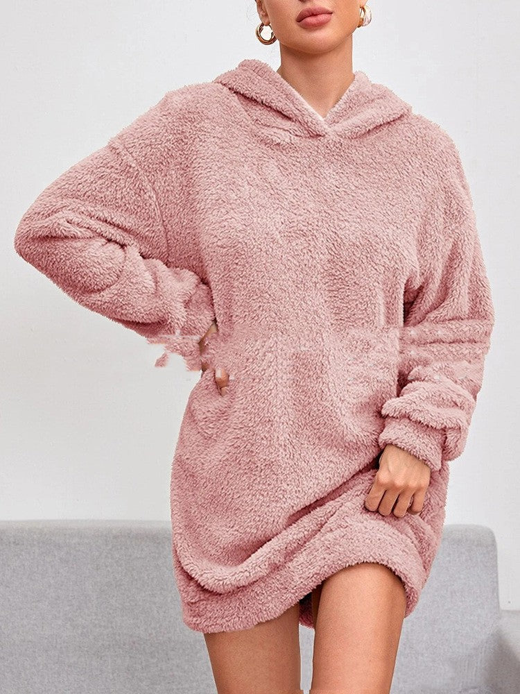 Hooded Solid Color Loose-fitting Casual Pullover Women's Clothing