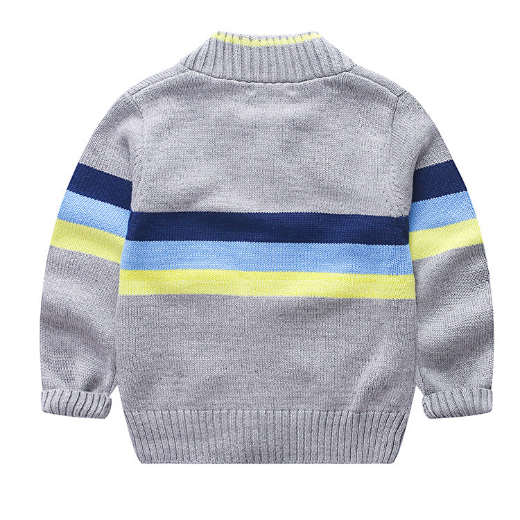 Round Neck Striped Color-block Zipper Sweater