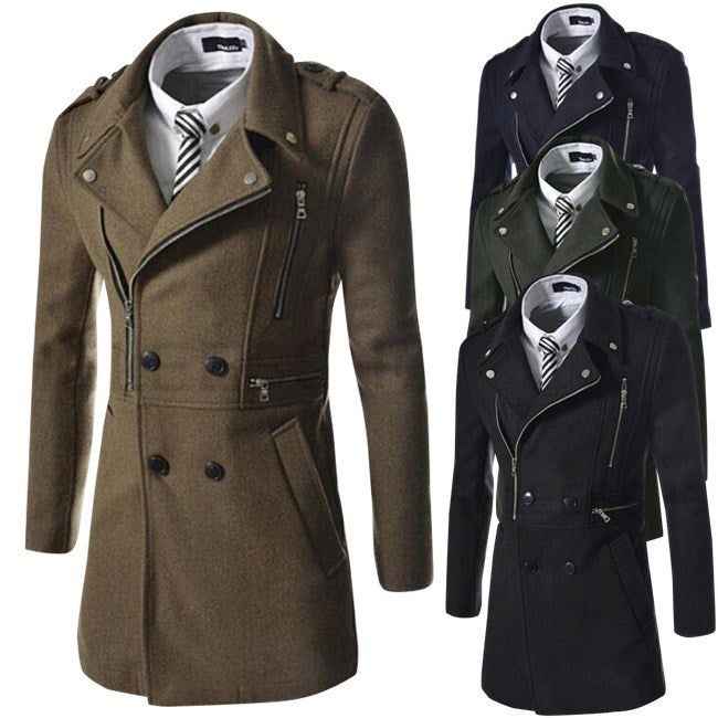 Fashion Multi Zipper Fitted Trench Coat