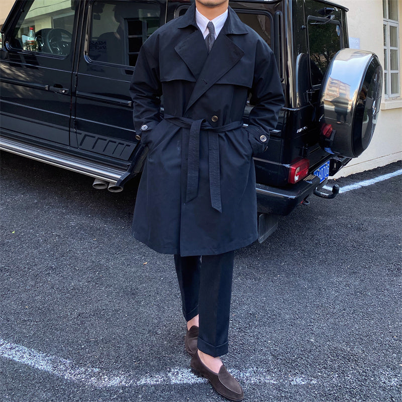 Commuting Mid-length Trench Coat With Double-breasted Lapels