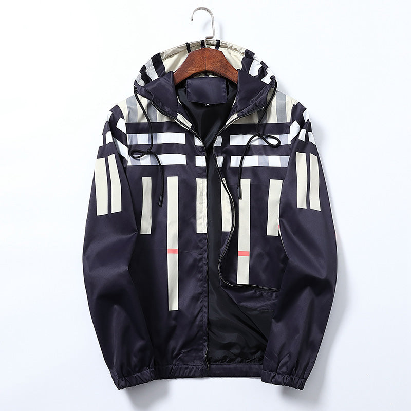 Stripe Plaid Printed Men's Casual Trench Jacket